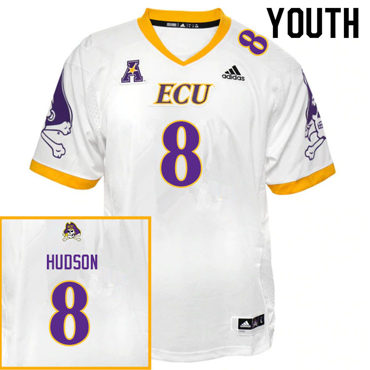 Youth #8 Taji Hudson ECU Pirates College Football Jerseys Sale-White